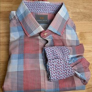 Thomas Dean Red and Blue Plaid L/S Button up Shirt